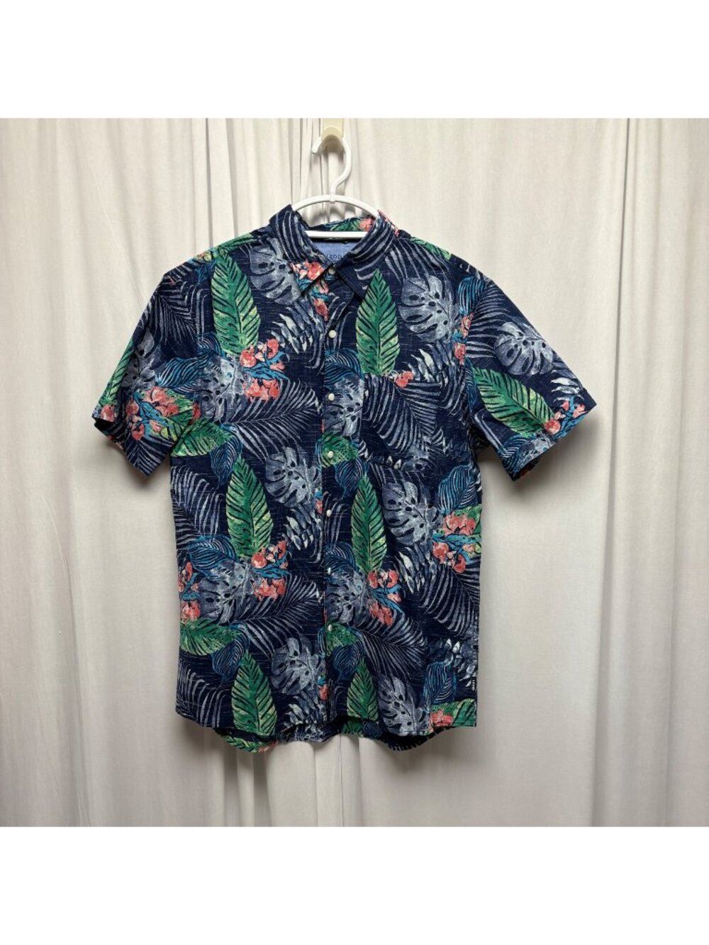 Izod Saltwater Relaxed Tropical Hawaiian Shirt Mens Sz Large Cotton Short Sleeve
